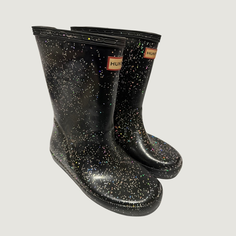 Hunter Kids First Classic Giant Glitter Rain Boots Black Multi Size 12 Rubber